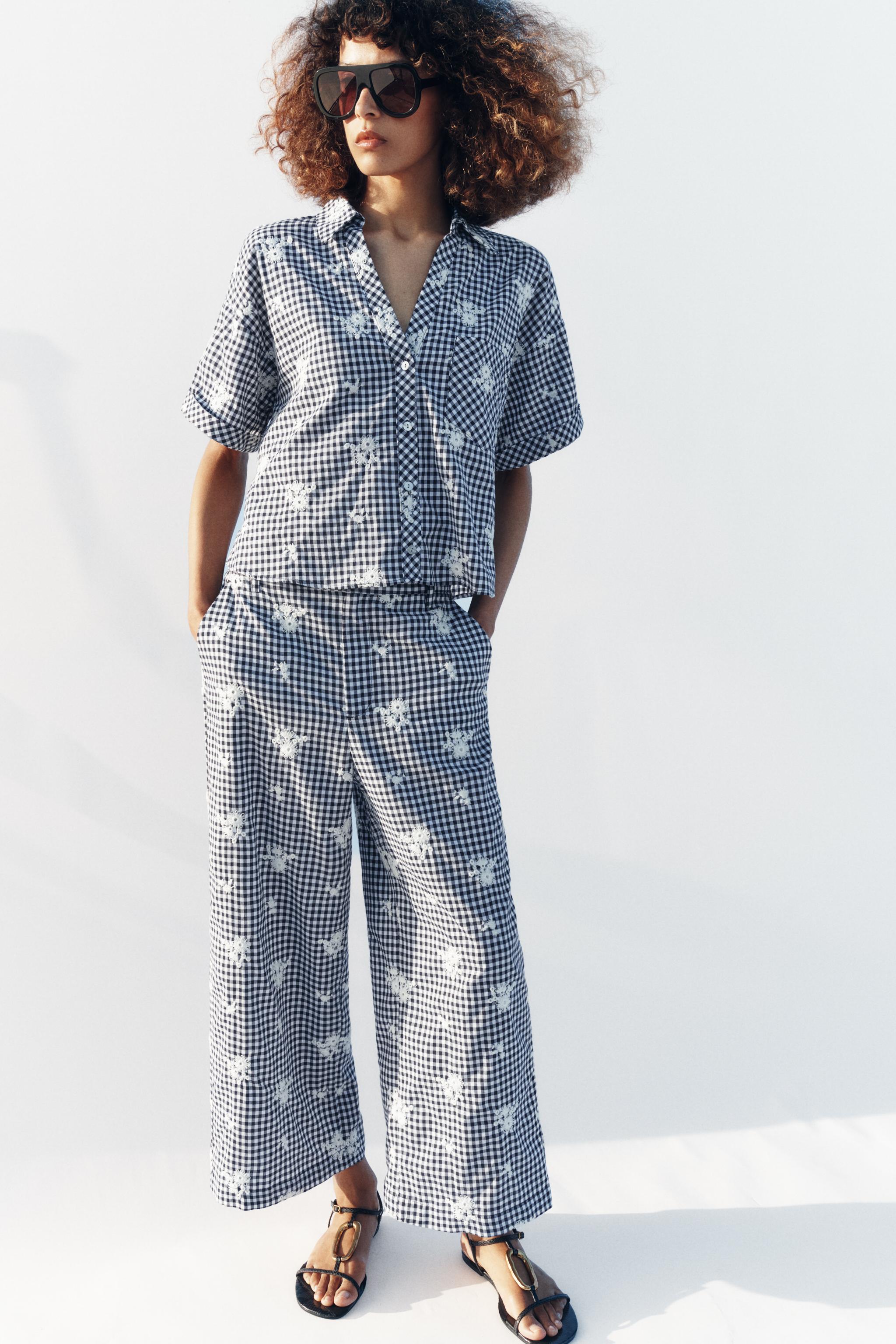 JUPE-CULOTTE À CARREAUX BRODÉS